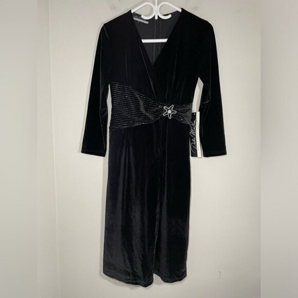 NWT Dalia Macphee Black Verlour Wrap Mini Dress size S - Picture 2 of 6